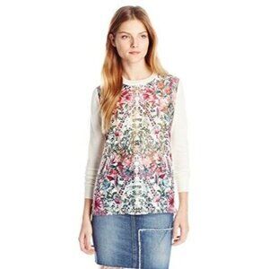 TED BAKER Rayshel Sweater Woven Front Floral Womens Size 0 Ivory Long Sleeve